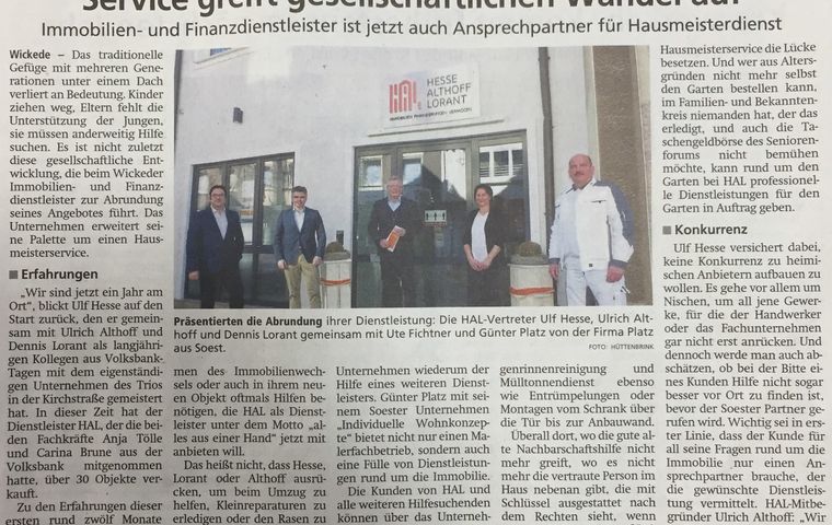 Service greift gesellschaftlichen Wandel auf - Immobilien- und Finanzdienstleister ist jetzt auch Ansprechpartner für Hausmeisterdienst